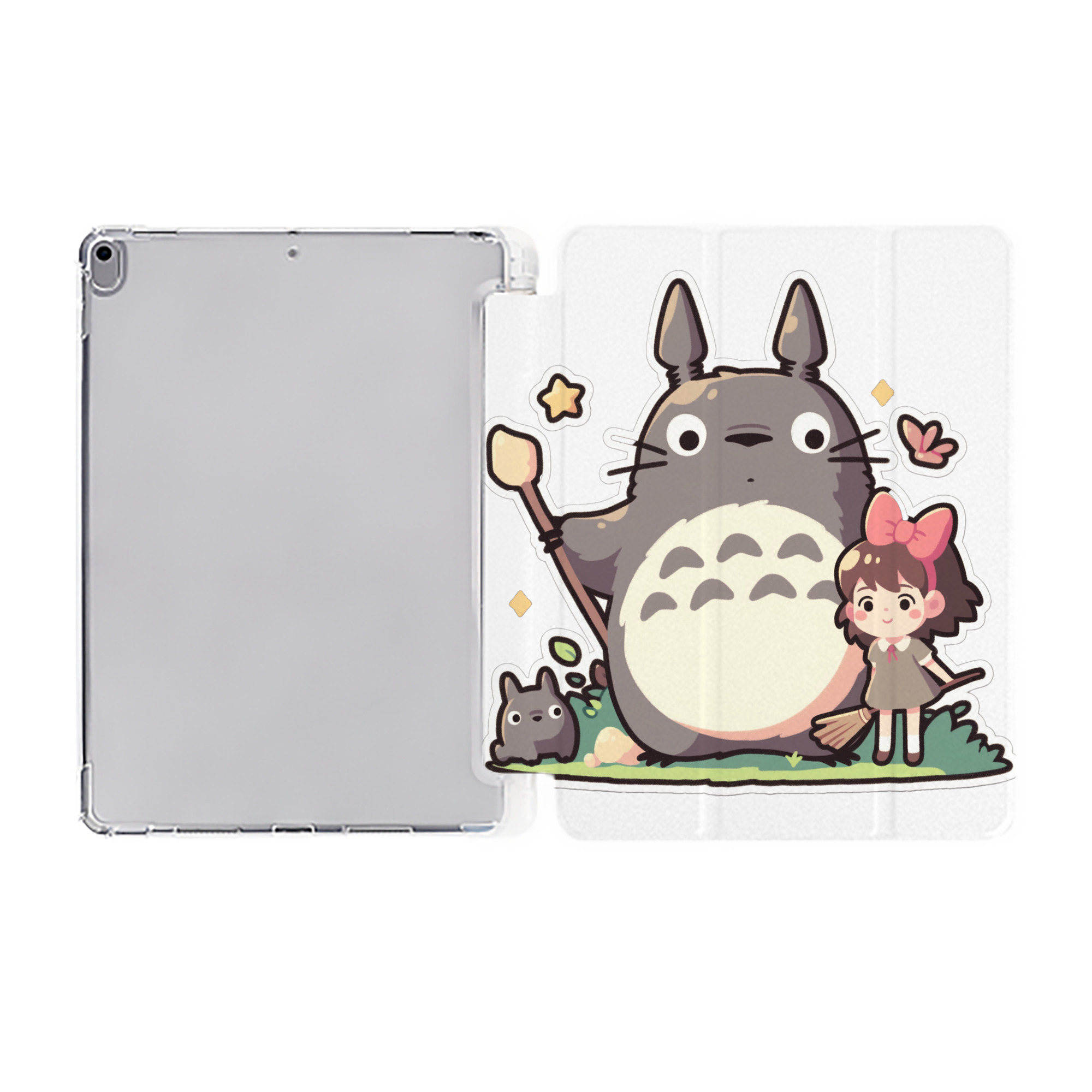 （画像用） となりのトトロ 草壁メイ 草壁サツキ My Neighbor Totoro Satsuki Kusakabe Mei Kusakabe IPad ケース ペン収納付き 三つ折りスタンド PUレザー×シリコン 対応機種9.5/10.5/10.9インチ